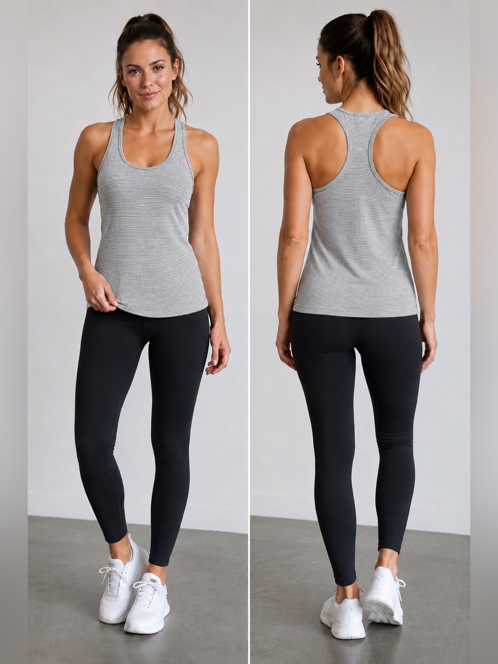 Lululemon Athletica Grey and White Stripe Cool Racerback Tank Top